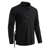 Bonsir New Men's Casual Blouse Cotton Linen Shirt Tops Long Sleeve Tee Shirt Spring Autumn Slanted Placket Vintage Yoga Shirts