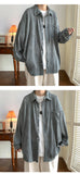 Bonsir Autumn Pleated Shirt Men Fashion 4-color Casual Ice Silk Shirt Mens Japanese Loose Long-sleeved Shirt Mens Large Size M-5XL