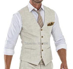 Bonsir Beige Linen Men Vest for Wedding Summer Suit One Piece WasitCoat V Neck Custom Groom Tuxedo Wasit Coat New Fashion