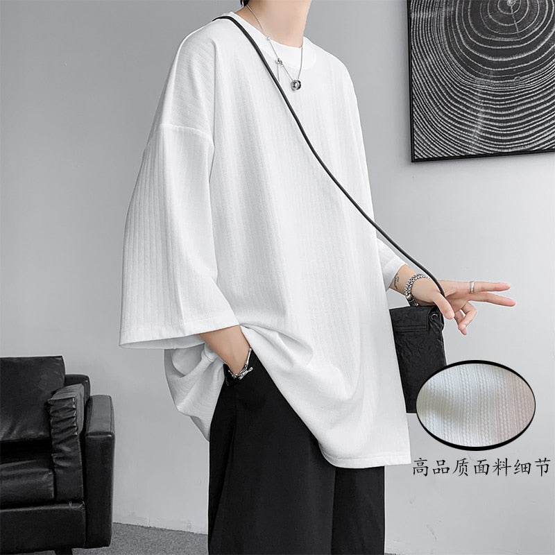 Bonsir High Quality Men Oversized Ice Silk T Shirts Summer Mens Half Sleeve Fashions Harajuku T-Shirt Male Solid Simple Daily Tees