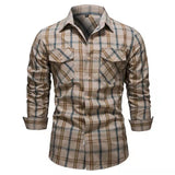 Bonsir Fashion Mens Plaid Shirt Long Sleeve Bomber Military Shirts Cotton High Quality Business Casual Lapel Shirt Men Spring New