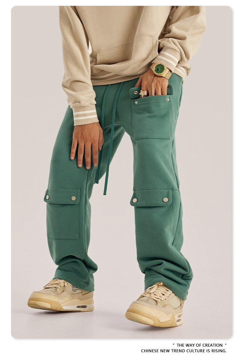 Bonsir  Autumn Warm Vintage Green Cargo Pants Men Cargo Trousers Male Loose Casual Streetwear Hip Hop Pockets Men's Clothing