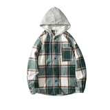 Bonsir Autumn Black/Green Woolen Shirt Men Fashion Casual Plaid Hooded Shirt Men Korean Loose Long-sleeved Shirt Mens Plus Size M-5XL