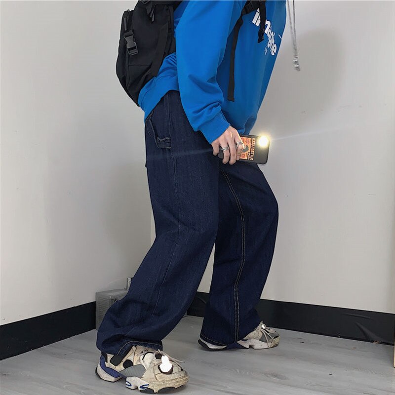 Bonsir Blue Baggy Jeans Men Fashion Casual Wide Leg Jeans Men Streetwear  Korean Loose Hip Hop Straight Denim Pants Mens Trousers S-XL - Blue / M