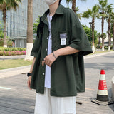 Bonsir Waffle Casual Short Sleeve Shirt Men's ins summer thin style versatile student loose five Sleeve Shirt thin coat Factory