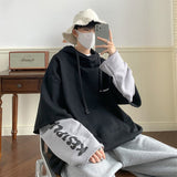 Bonsir New Men Letter Fake Two Piece Hoodies Autumn Oversized Male Hooded Sweatshirts Harajuku Fashion Unisex Male Pullovers