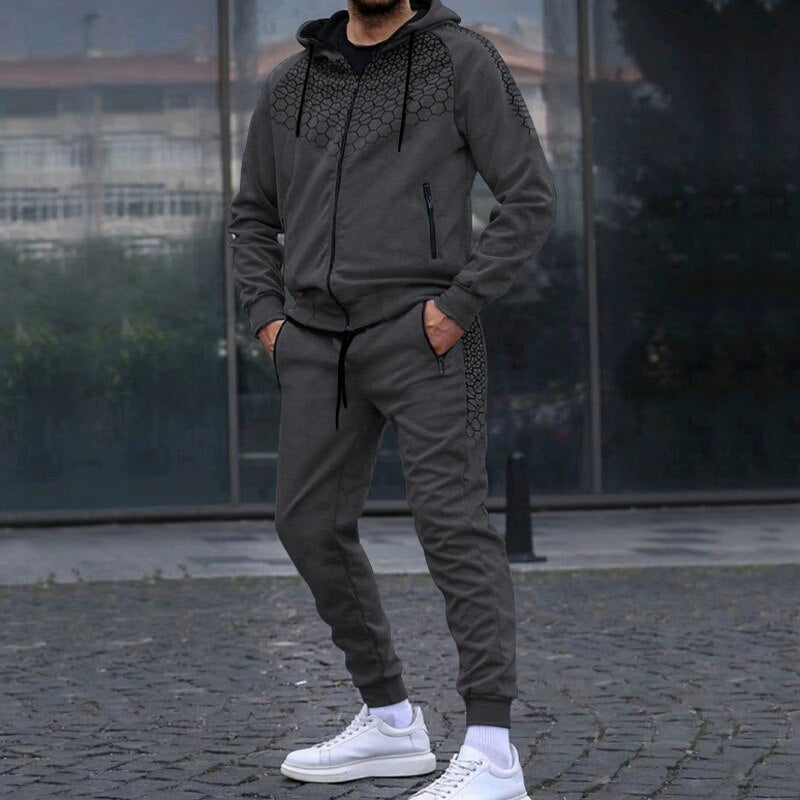 Men's trendy casual on sale printed hoodies suit