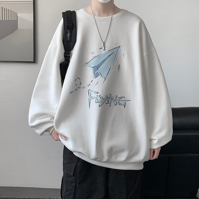 Bonsir Korean Paper Airplane Men Sweatshirts Autumn Winter Oversized Male O Neck Hoodies Fashion Casual 5XL Unisex Pullovers