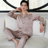 Bonsir Mens Designer Pajamas for Men Sleepwear Set Pijama Set Long Sleeve Sleep Tops Trousers Sleep Wear Men Thin Ice Silk Pajama Set