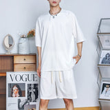 Bonsir Waffle Two Piece Set Men Short Sleeve O-neck T shirts And Shorts Casual Sports Suits 2023 Summer Fashion Mens Tracksuit  Outfits