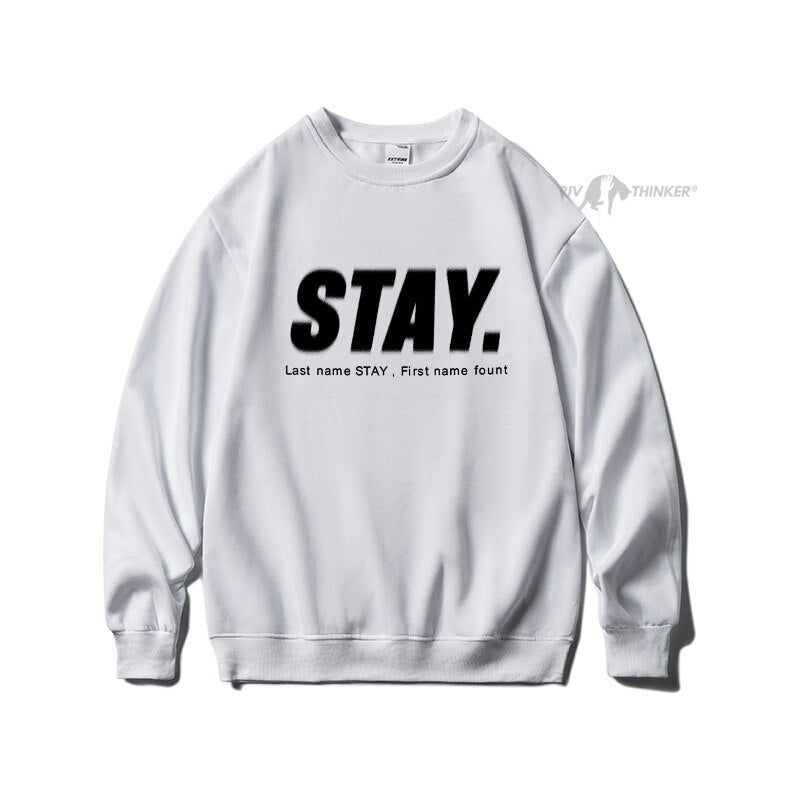 Bonsir Stay Letter Printed Men Overszied Hoodie Autumn Winter Fleece Male Casual Warm Sweatshirts Korean Man Pullovers