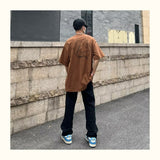 Bonsir New Fashion Letter Embroidery Vintage Brown Men Cargo Jeans Pants Ankle Zipper Hip Hop Baggy Straight Denim Trousers Pantalones