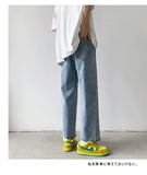 Bonsir Summer New Men Hole Jeans Burrs pants Elastic Waist Male High Street All-match Students Casual Straight Denim Pants