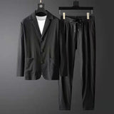 Bonsir Spring Autumn Pleated Sets Men Fashion Casual Solid Long Sleeve Blazer And Trousers Two-piece Men Suits Korean Loose Clothing