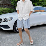 Bonsir Double Pocket Male Casual Shirts Men's Vintage Lapel Solid Color Short Sleeve Outwear Korean Fashion Spring New