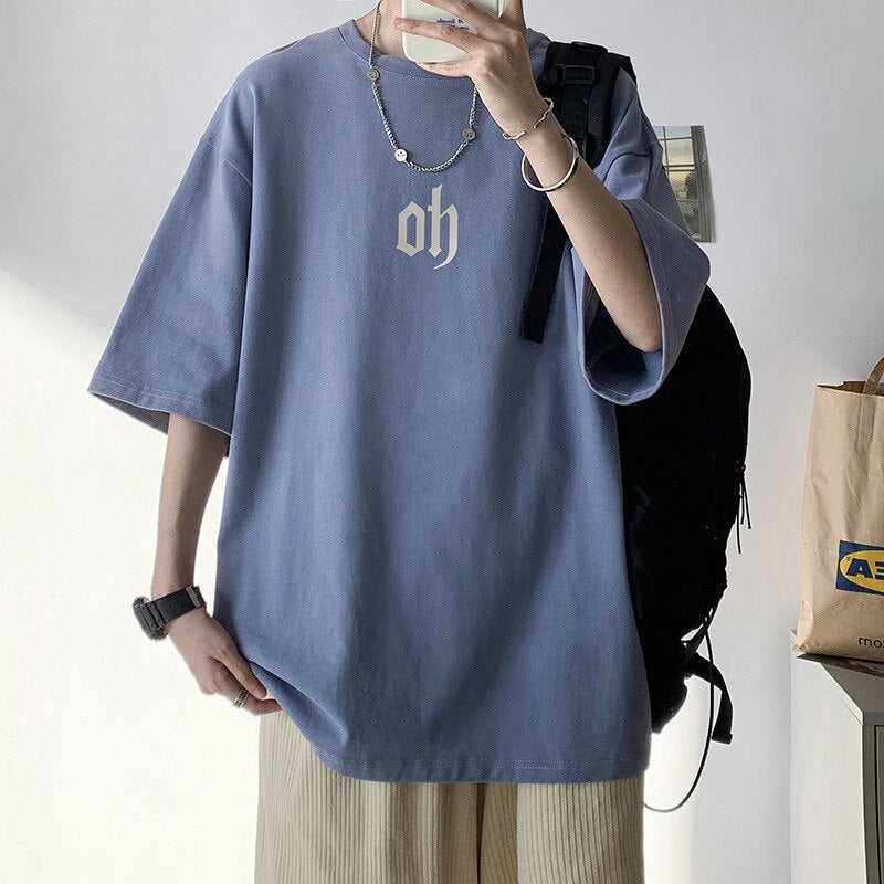 Bonsir Men's Simple Printed Casual T-shirt Summer Fashion Short Sleeve Oversized Tee Korean Style Cotton Leisure Teens Daily Basic Tops