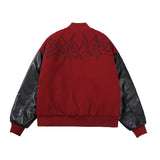Bonsir Mens Hip Hop Baseball Jacket Letter Embroidery Leather Sleeve Patchwork Loose Outerwear Streetwear Vintage Bomber Jacket Male