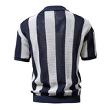 Bonsir Summer Net Shirt Hollow Short Sleeve Fishing Net Shirt Fashion Men's Striped Polo Shirt