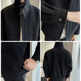 Bonsir Men Japanese Trendy Woolen Short Jacket Loose Casual Vintage Coat for Men Spring Windproof Neck Protector Streetwear Jacket
