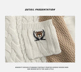Bonsir Sweater Men Winter New Japanese Bear Embroidery Pocket Knit Pullovers  Woman Vintage Hip Hop Streetwear Oversized Sweater