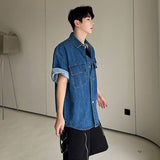 Bonsir Vintage Men's Denim Shirts Summer Korean Style Washed Short Sleeve Jacket Coat Fasion Male Casual Streetwear 2023 New