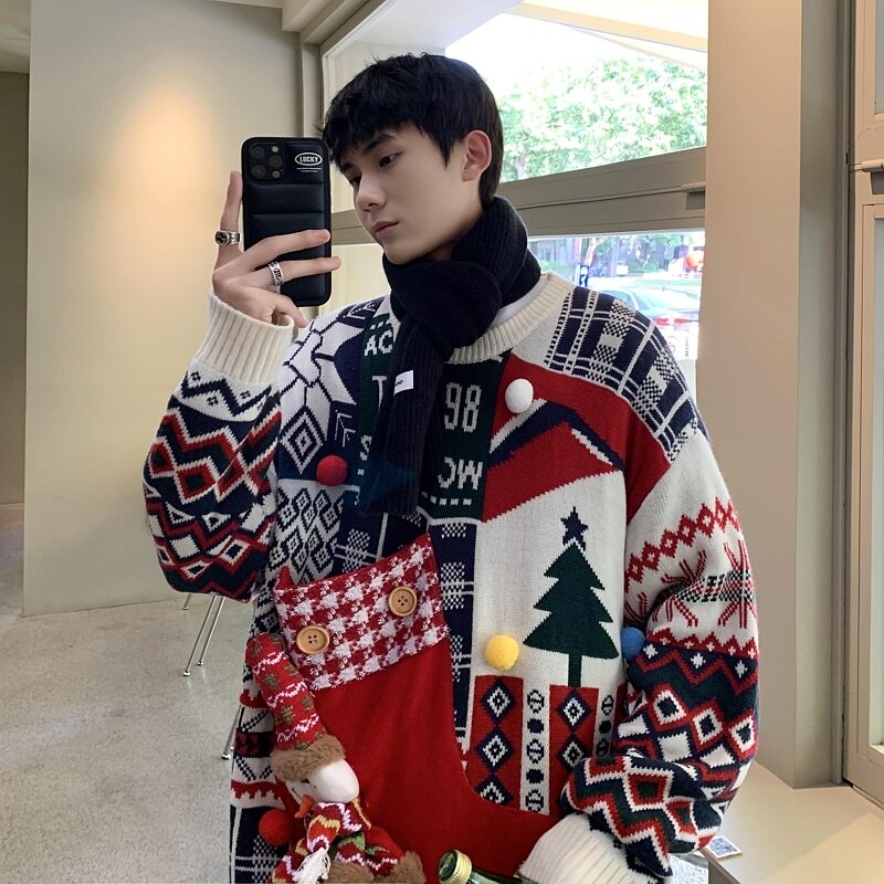 Bonsir Men‘s Christmas Sweater Pullover Snow Man Designer Brand Thick Knitted Clothing For Male Fashion Winter Warm