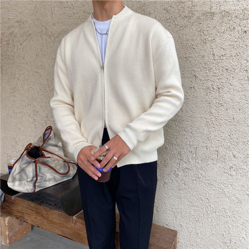 Bonsir Korean Clothes Winter New Mens Cardigan Solid Color Zipper Knitted Sweater Cardigan Men Japanese Casual Simple Sweater