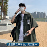Bonsir Waffle Casual Short Sleeve Shirt Men's ins summer thin style versatile student loose five Sleeve Shirt thin coat Factory