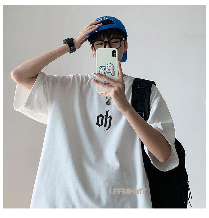 Bonsir Men's Simple Printed Casual T-shirt Summer Fashion Short Sleeve Oversized Tee Korean Style Cotton Leisure Teens Daily Basic Tops