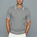 Bonsir Casual Slim Fit Solid Knitting Tops Mens Summer Fashion Lapel Zipper Polo Shirts Men's Clothing Fashion Short Sleeve Polos