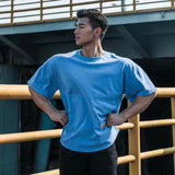 Bonsir Summer Men's Cotton Round Neck Short Sleeve T-shirts Running Fitness Loose Casual Oversized T Shirt Quick Drying Fat Tshirt