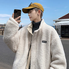 Bonsir Lamb Wool Cotton Men's Coat Reversible Loose Fashion Stand Collar Casual Brand Parkas Fashion Winter Male Jackets