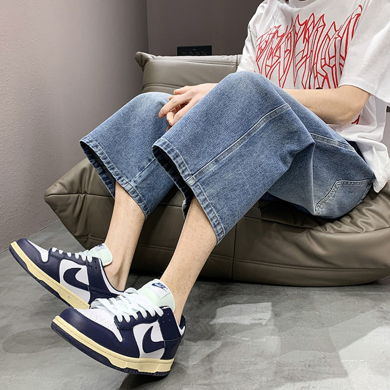 Bonsir 4 Colors Optional Summer Men's Straight Denim Shorts New Korean Fashion Casual Elastic Waist Baggy Short Jeans Male