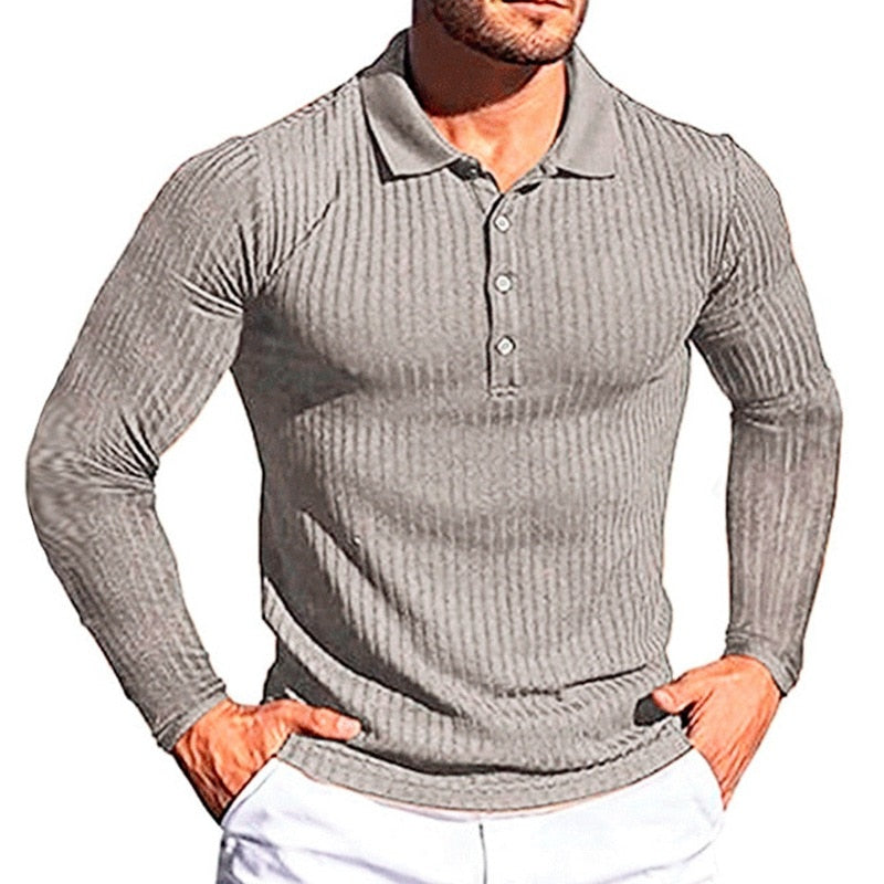 Bonsir Autumn Fashion Knit Long Sleeves Men Polo Shirt Casual Long Sleeve Pullovers Man Solid Sweaters Breathable Tops Men Clothing