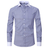 Bonsir Large 6XL Spring/Summer New French Shirt Men's Cotton Comfortable Iron Free Business Dress Long Sleeve Solid Stripe