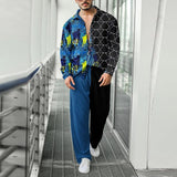 Bonsir New Fashion Pattern Printing Two Piece Sets Men Spring Fall Leisure Long Sleeve Shirts And Pants Suits Mens Casual Loose Outfits