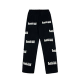 Bonsir Harajuku Letter Embroidery Spliced Retro Denim Trousers Mens and Womens Drawstring Straight Oversized Casual Jeans Pants