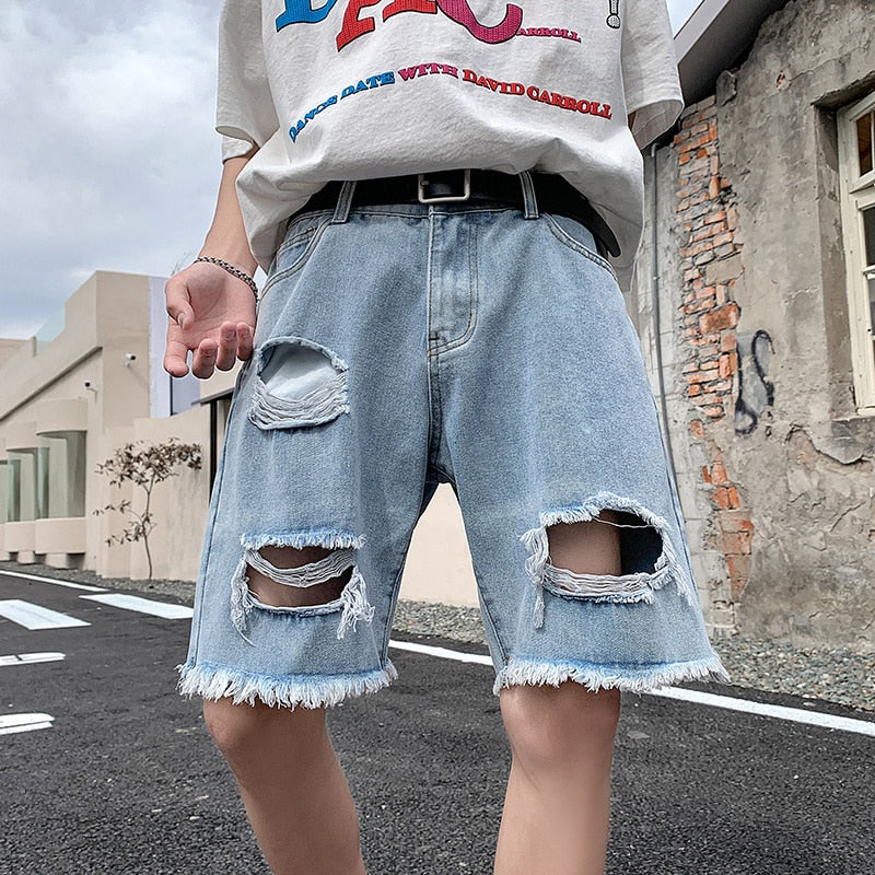 Summer Men's Street Fashion Jeans Shorts Ripped Holes Denim Cotton Pants |  Wish