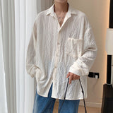 Bonsir Shirts for men Apricot Handsome Lapel Men Blouse Vacation Hollow Out Sexy Fashion Men Clothing Male Mesh Long-sleeved Shirts
