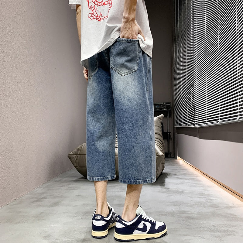 Bonsir 4 Colors Optional Summer Men's Straight Denim Shorts New Korean Fashion Casual Elastic Waist Baggy Short Jeans Male