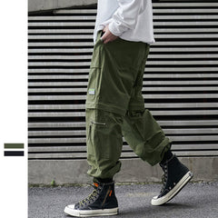 Bonsir Casual Pants Men's Spring Streetwear Trousers Japanese Loose Straight Leg Cuff Functional Cargo Pants Zipper Unloading Shorts