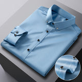 Bonsir Men's Silk Shirts Long Sleeve Drill Button Solid Color 3XL Silky Business Formal Social No Iron and Wrinkle Soft Fashion Clothes