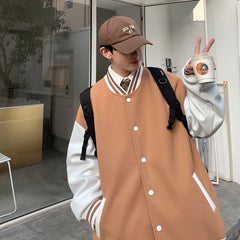 Bonsir Men's High Quality Loose Casual Baseball Jackets Large Streetwear Coats Couple Clothes Black/brown Color Outerwear M-3XL