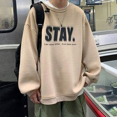 Bonsir Stay Letter Printed Men Overszied Hoodie Autumn Winter Fleece Male Casual Warm Sweatshirts Korean Man Pullovers