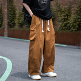 Bonsir Japanese Fashion Pants Men's Brown Overalls Slim Solid Color Loose Big Size Vertical Tube Mopping Pants Summer