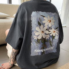 Bonsir Floral print short sleeve t-shirt men's summer heavyweight loose fashion ins top American casual t-shirt Sale Flower tshirt