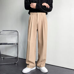 Bonsir Solid Color Formal Suit Pants Men Korean Fashion Loose Casual Pants Men Harajuku Streetwear Wide-leg Straight-leg Pants Men