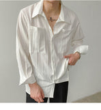 Bonsir Jacquard Long Sleeve Shirt  Spring and Summer Mature Korean Clothes Solid Color Vintage Shirt Men High Quality Luxury Top