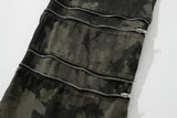 Bonsir Harajuku Zipper and Pockets Straight Wide Leg Camouflage Cargo Pants For Male Spliced Elastic Waist Baggy Casual Denim Trousers