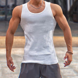 Bonsir Sports Training Fitness Men's Tank Tops Casual Slim Sleeveless O Neck Solid Color Ribbed Vest Shirt 2023 Summer Fashion Camisole